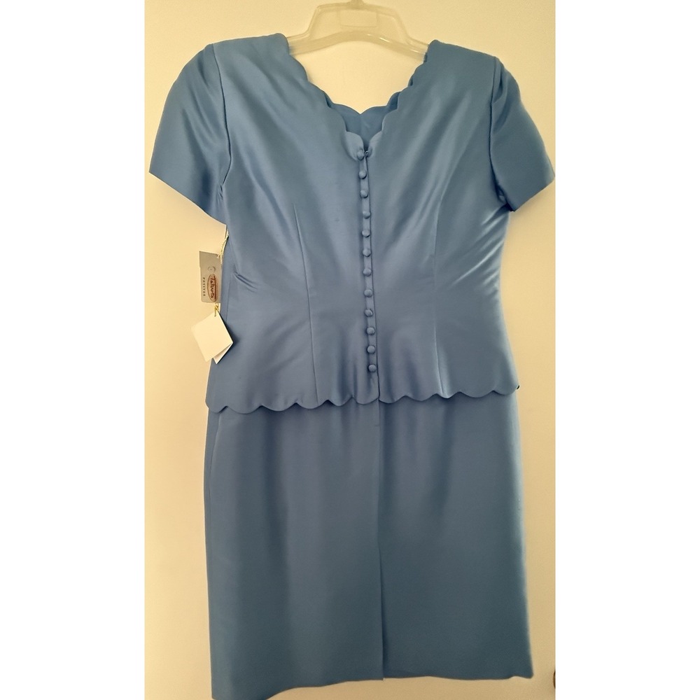 Talbots Vintage Blue Silk Dress Short Sleeve Scalloped Neckline‎ Womens 8 New - Picture 4 of 9
